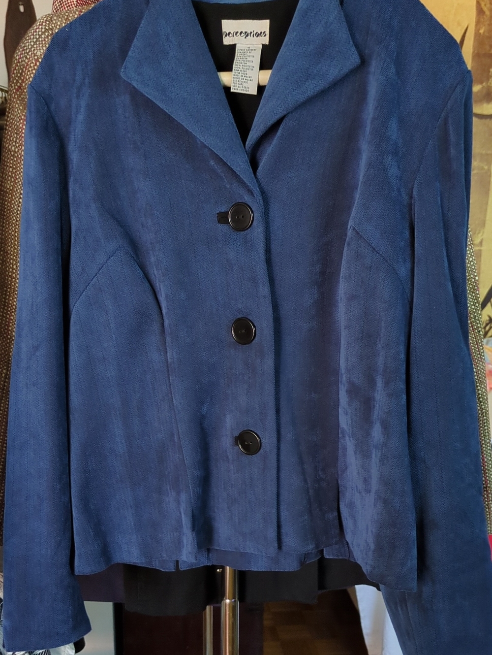 Vintage Perceptions Navy Blue Suede-Look Blazer Size 12